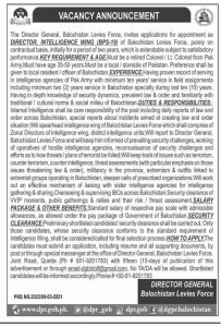 Balochistan Levies Force Jobs for Director Intelligence Wing 2021 