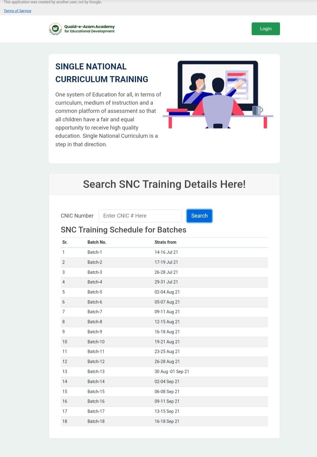 SNC Training Schedule Batches 2021